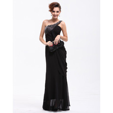 Affordable One Shoulder Chiffon Sheath Long Evening/ Prom Dresses