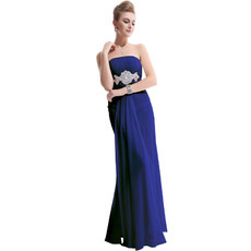 Custom Sheath Strapless Floor Length Chiffon Evening/ Prom Dresses