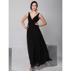 Sexy V-Neck Black Chiffon Ankle Length Sheath Evening/ Prom Dresses