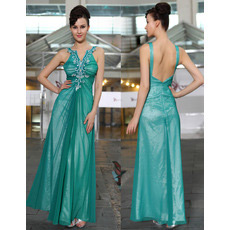 Custom Sheath V-Neck Ankle Length Taffeta Organza Evening/ Prom Dresses