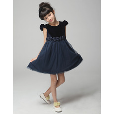 A-Line Round/ Scoop Short Satin Flower Girl Dresses