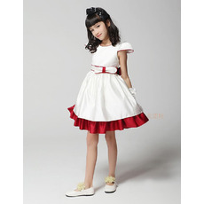 A-Line Cap Sleeves Short Satin Flower Girl Dresses