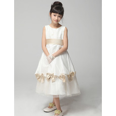 A-Line Tea Length Satin First Communion/ Flower Girl Dresses