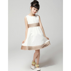 A-Line Round Short Satin First Communion/ Flower Girl Dresses