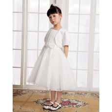 A-Line Knee Length Satin First Communion/ Flower Girl Dresses