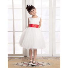 A-Line Round Knee Length Satin Flower Girl Dresses