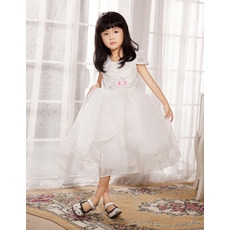 A-Line Cap Sleeves Short Organza Flower Girl Dresses