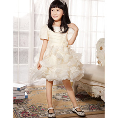 Short Sleeves Knee Length Ruffle Flower Girl Dresses