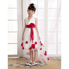 A-Line V-Neck High-Low Organza Flower Girl Dresses