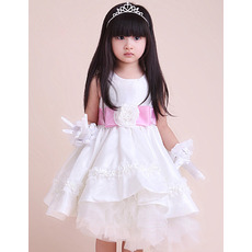 A-Line Round Knee Length Satin Flower Girl Dresses