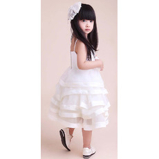 A-Line Knee Length Satin Tiered Flower Girl Dresses