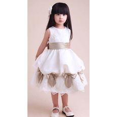 A-Line Round Knee Length Satin Flower Girl Dresses