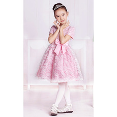 Lace Short Sleeves Knee Length Flower Girl Dresses