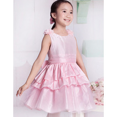 A-Line Round/ Scoop Short Satin Flower Girl Dresses