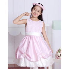 A-Line Round Knee Length Satin Flower Girl Dresses