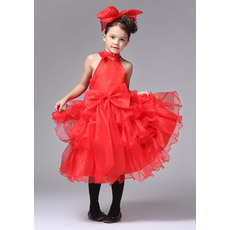 A-Line High-Neck Knee Length Satin Organza Flower Girl Dresses