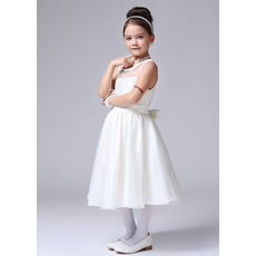 A-Line Tea Length Satin First Communion/ Flower Girl Dresses