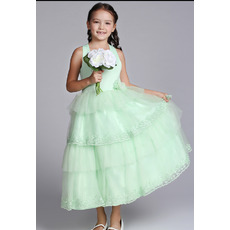 Halter Tea Length Satin Easter Dresses/ Flower Girl Dresses