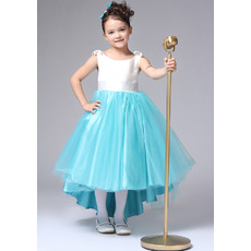 A-Line Round/ Scoop Asymmetric Satin Flower Girl Dresses