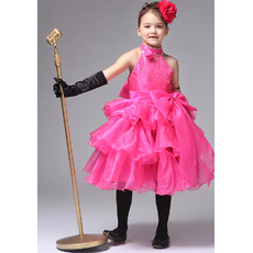 A-Line High-Neck Knee Length Satin Flower Girl Dresses