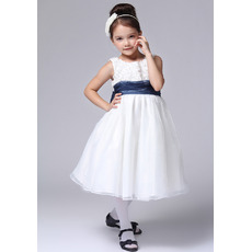 A-Line Round Knee Length Satin Flower Girl Dresses