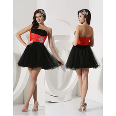 Custom A-Line Strapless Short Satin Black Homecoming/ Party Dresses