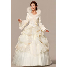 Discount Long Sleeves Satin Ball Gown Long Wedding Dresses for Winter