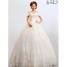 Discount Off-the-shoulder Ball Gown Floor Length Organza Wedding Dresses