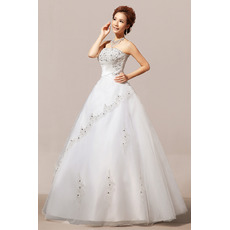 Elegant Beaded Ball Gown Strapless Floor Length Organza Wedding Dresses