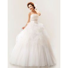 Discount Strapless Organza Ball Gown Floor Length Wedding Dresses