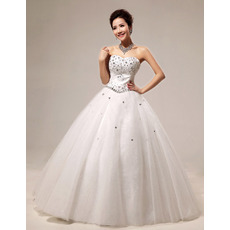Rhinestone Ball Gown Sweetheart Floor Length Satin Dresses for Spring Wedding