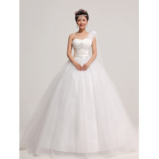 Organza One Shoulder Ball Gown Floor Length Dresses for Spring Wedding