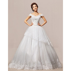Elegant Off-the-shoulder Ball Gown Floor Length Organza Wedding Dresses