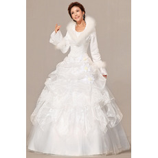 Long Sleeves Satin Ball Gown Floor Length Dresses for Winter Wedding