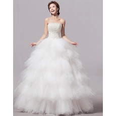 Elegant Bubble Skirt Organza Strapless Floor Length Wedding Dresses