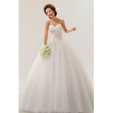 A-Line Sweetheart Long Applique Organza Dresses for Spring Wedding