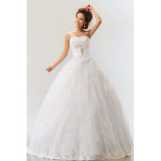 Tiered Skirt Organza Ball Gown Strapless Dresses for Spring Wedding