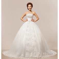 Discount Chapel Train Ball Gown Strapless Organza Wedding Dresses