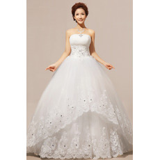 Custom Strapless Floor Length Organza Ball Gown Wedding Dresses