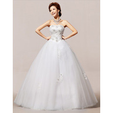 Inexpensive Strapless Floor Length Organza Ball Gown Wedding Dresses