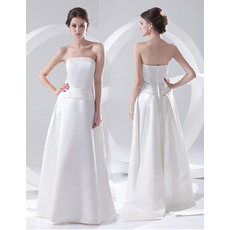 Custom Vintage A-Line Strapless Floor Length Satin Wedding Dresses