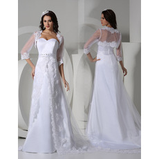 Discount Sweetheart Sweep Train Satin Wedding Dresses with Jackets