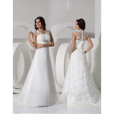 Discount Elegant A-Line Sweep Train Satin Tulle Wedding Dresses