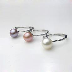 Pink/ White/ Purple 8.5 - 9mm Freshwater Round Bridal Pearl Ring