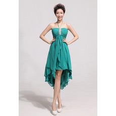 Affordable Asymmetric High-Low Chiffon Empire Halter Bridesmaid Dresses