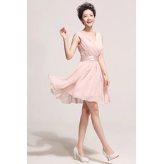 Custom Elegant Short Chiffon V-Neck A-Line Bridesmaid Dresses