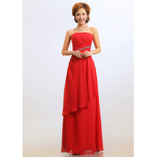 Sheath Strapless Floor Length Chiffon Bridesmaid Dresses for Winter