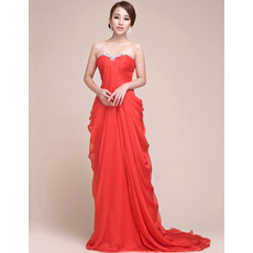 Affordable Chiffon Sheath Sweetheart Sweep Train Evening/ Prom Dresses