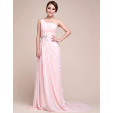 One Shoulder Chiffon Sweep Train Sheath Evening/ Prom Dresses