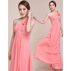 Inexpensive One Shoulder Empire Chiffon Long Evening/ Prom Dresses